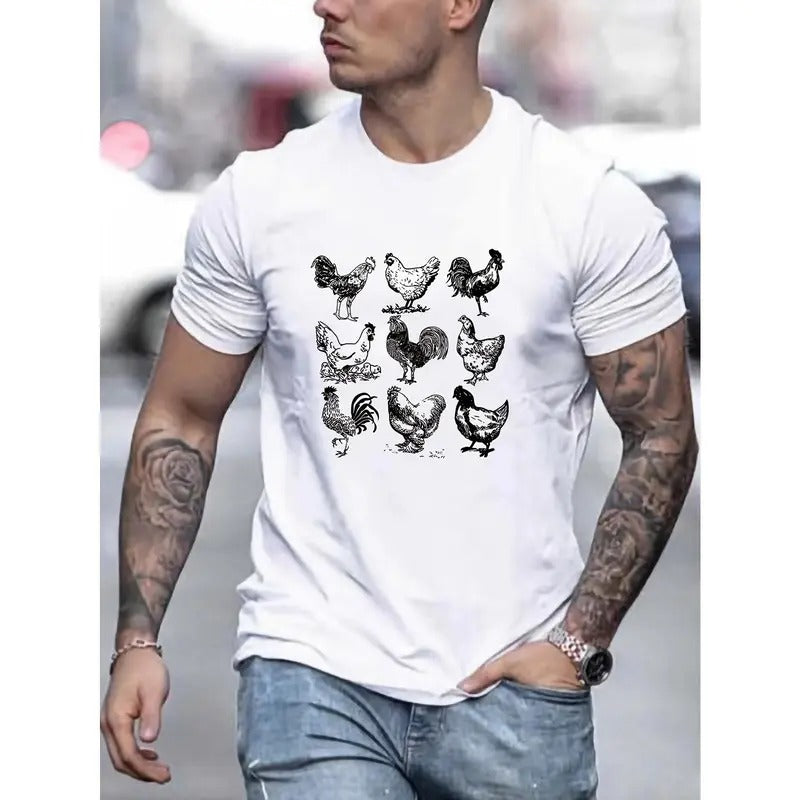Multi-Print Comfy Breathable Men's Short Sleeve Crew Neck T-Shirts, Slightly Stretch Casual Tops for Everyday Wear Made...