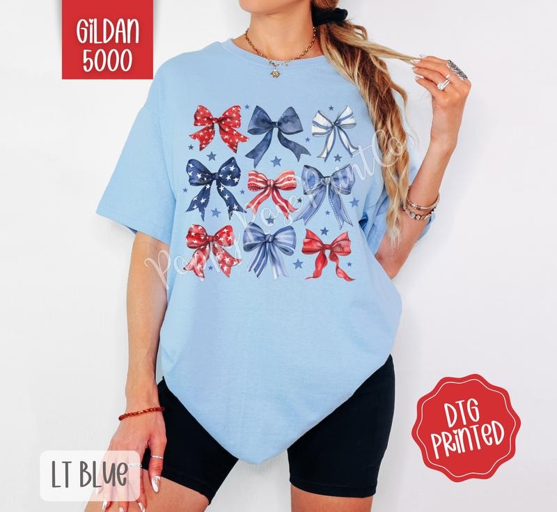 Multiple USA Bows Gildan Shirt, Cute America Tshirt, Fourth Of July Tee Hoodie, Sweatshirt | HypeDripTees.com