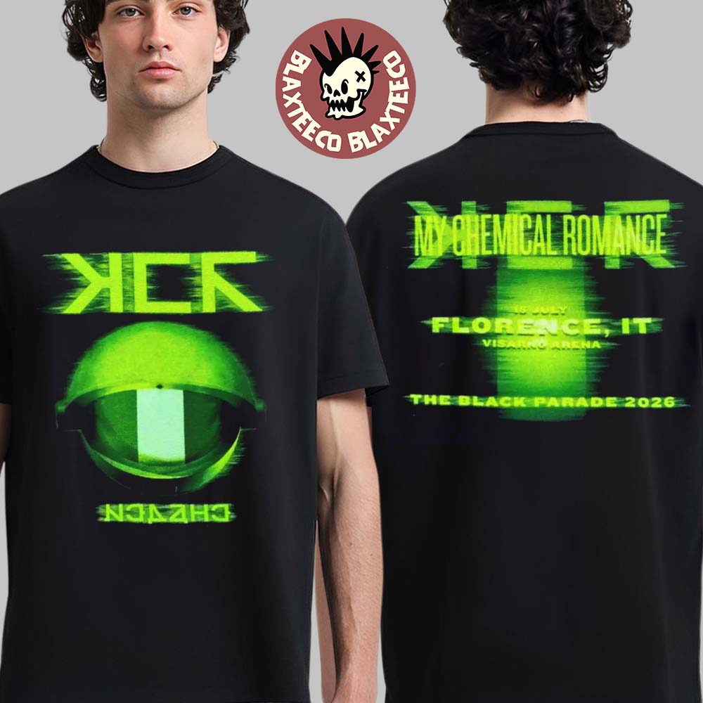 My Chemical Romance Florence Italy 2026 Exclusive Merch Tee At Visarno Arena On 15 July 2026 Green Neon Glitch T-Shirt