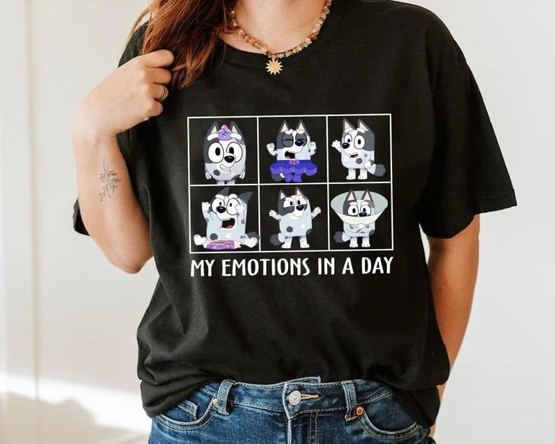 My Emotions In A Day Muffin Shirt, Bluey Birthday Shirt, Bluey Family Shirt, Family Matching Shirt, Trending Shirt,...