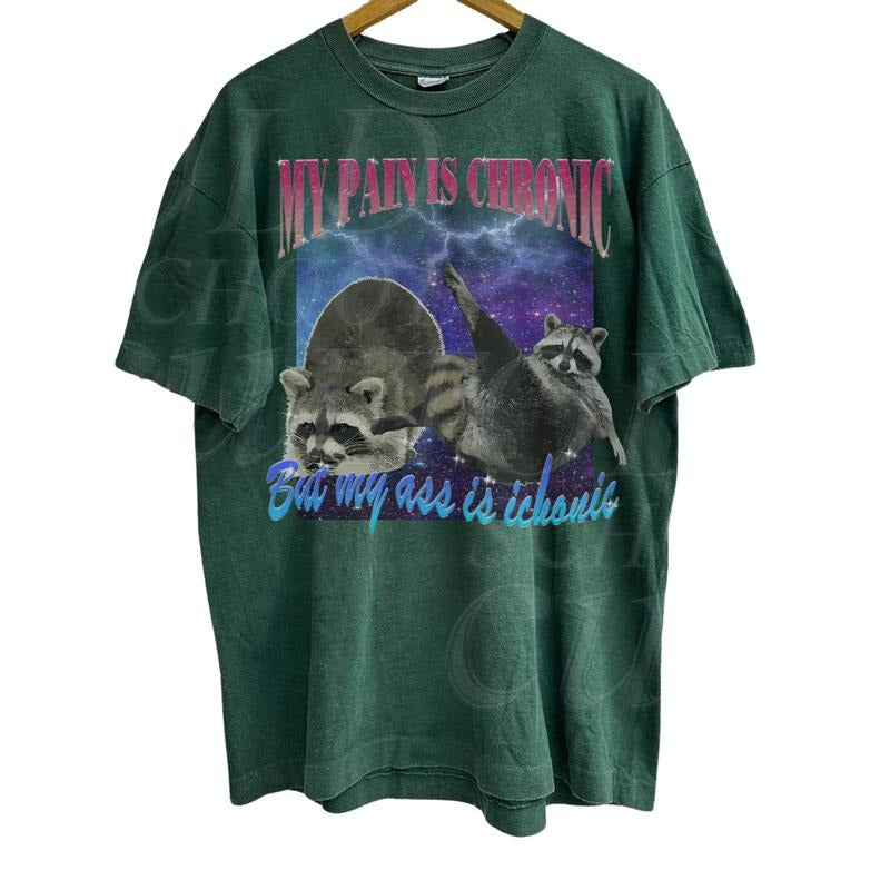 My Pain Is Chronic Raccon Vintage T-Shirt, Funny Retro Raccoon T Shirt, Weird T SHirt, Meme T Shirt, Trash Possums Tee,...