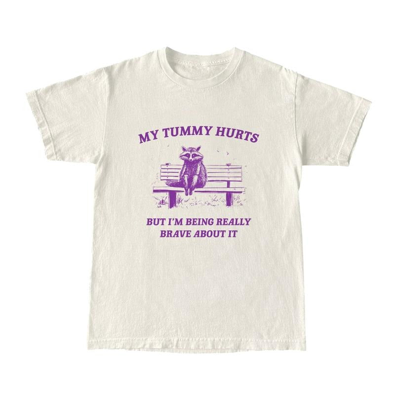 My Tummy Hurts Unisex  T-Shirt, Raccoon Shirt, Retro Cartoon Tee, Funny Meme Shirt Hoodie, Sweatshirt | HypeDripTees.com