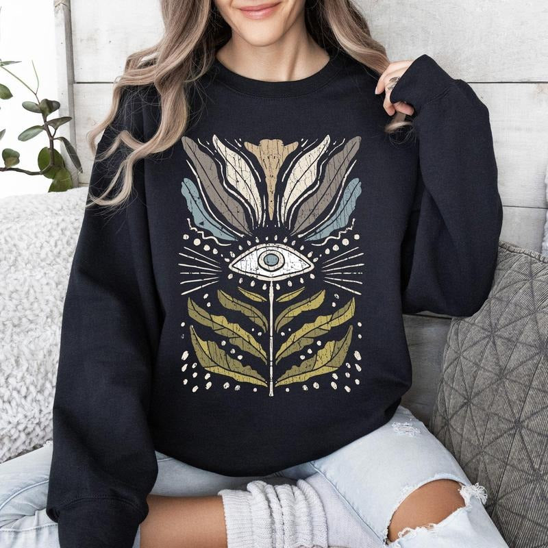 Mystical Floral Vintage Sweatshirt, Women's Crew Neck, Crewneck T-Shirts, Hoodie | HypeDripTees.com