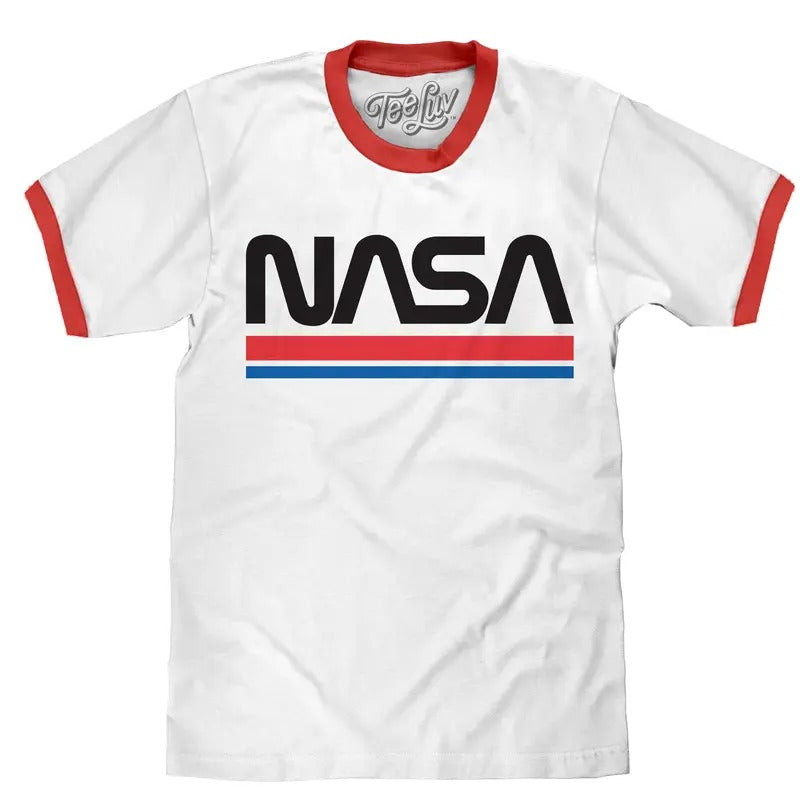 NASA Worm Logo Ringer T-Shirt - White and Red Hoodie, Sweatshirt | HypeDripTees.com