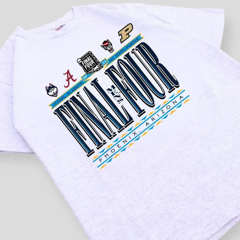 NCAA Final Four 2024 March Madness 4-Team Gray Vintage T-Shirt, Sweatshirt, Hoodie Classic Cotton | HypeDripTees.com