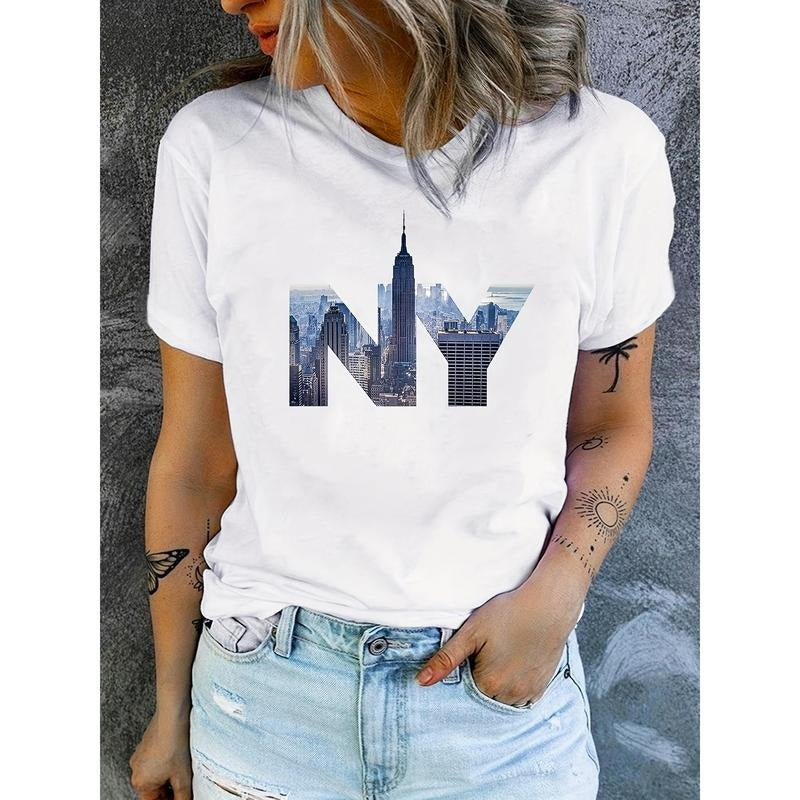 NYC Women'S Printed T-Shirt for Summer Casual Streetwear, Featuring Soft And Comfortable Fabric. Hoodie, Sweatshirt