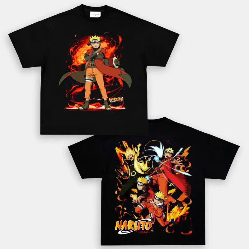 Naaaruto Anime Double Printed Vintage Oversized Tee Unisex Anime Manga Heavy Cotton T-shirt, Anime Lover, Top Hoodie,...