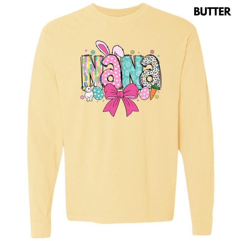 Nana Easter Coquette Long Sleeve Comfort Colors T-Shirt Hoodie, Sweatshirt | HypeDripTees.com