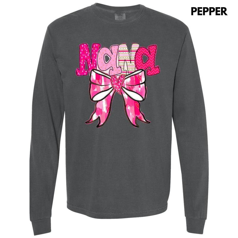 Nana Valentine Coquette Long Sleeve Comfort Colors T-Shirt Hoodie, Sweatshirt | HypeDripTees.com