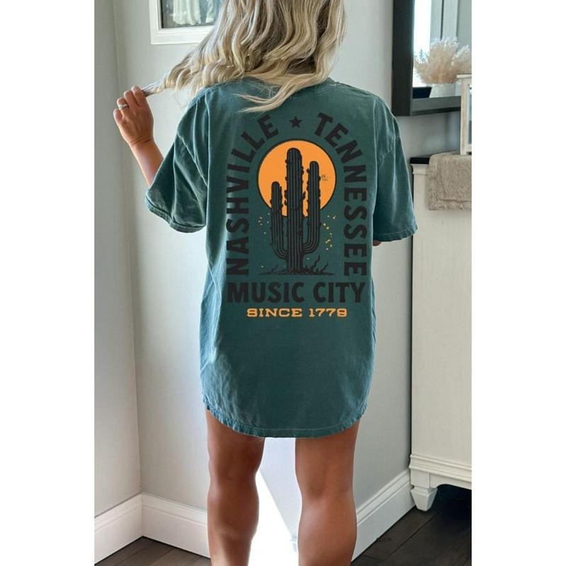 Nashville Shirt, Cute Nashville Tee, Concert Shirt, Music City Shirt, Western Tennessee TShirt, Vintage Distressed Cactus...