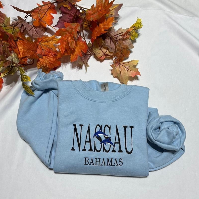 Nassau Bahamas embroidered sweatshirt; Dolphin Lover's embroidered crewneck T-Shirts, Hoodie | HypeDripTees.com