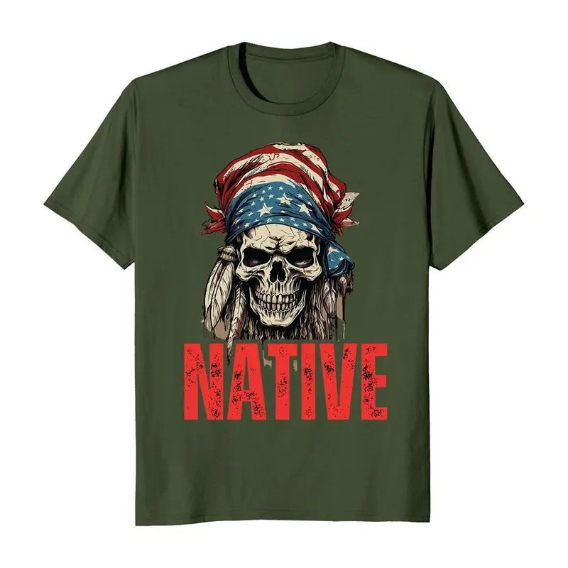 Native American Patriotic Skull Men's T-Shirt Hoodie, Sweatshirt | HypeDripTees.com