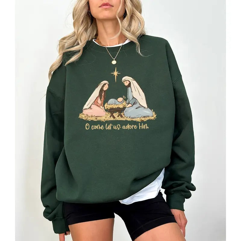 Nativity Scene Sweater, Christian Christmas Sweatshirt, Christmas Nativity Shirt, True Story Nativity, Religious...