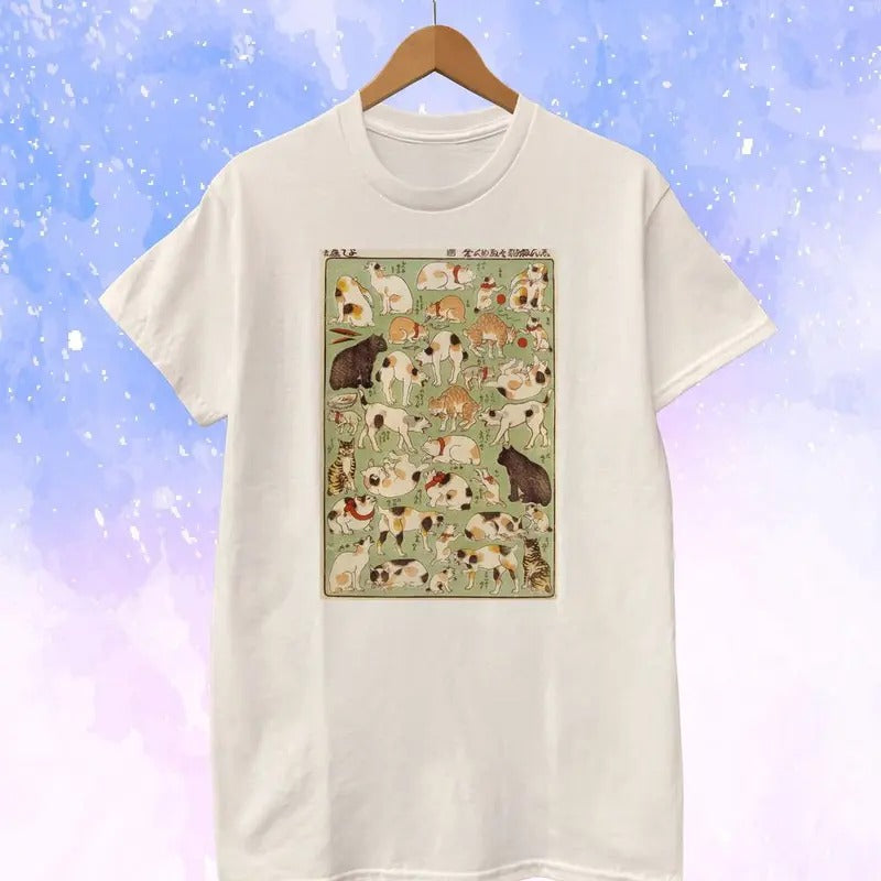 Cat Ukiyoe Japanese Old Art Unisex T-shirt - White / Grey / Natural Hoodie, Sweatshirt | HypeDripTees.com