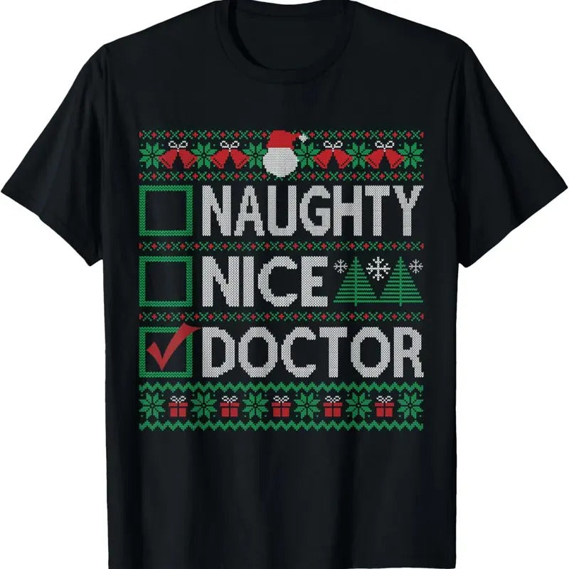 Naughty Nice Doctor Christmas List Ugly Sweater T-Shirt Hoodie, Sweatshirt | HypeDripTees.com