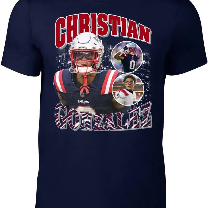 Navy New England Christian Gonzalez Bootleg Style T-Shirt Hoodie, Sweatshirt | HypeDripTees.com