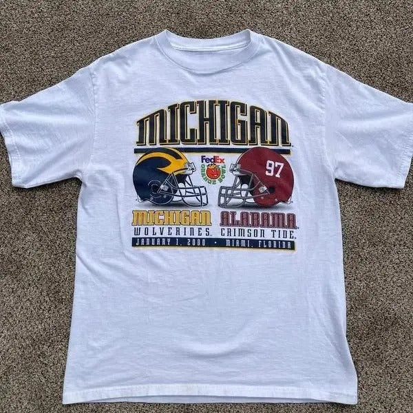 Ncaa Football Michigan Vs Alabama Fedex Orange Bowl T-Shirt, Football Retro Tshirt, Teams Football Tshirt, Vintage...