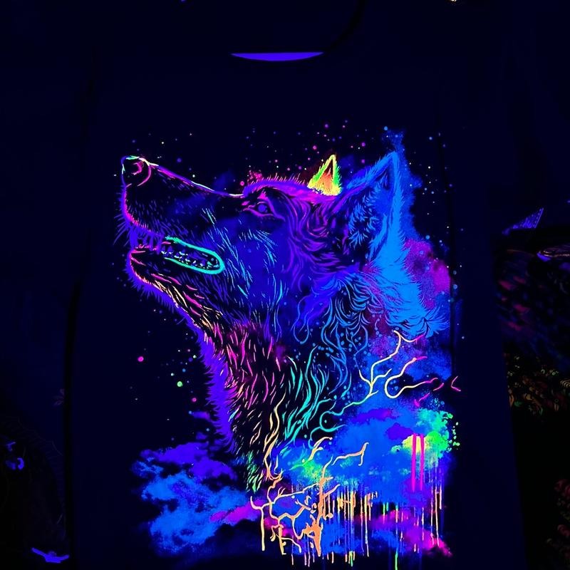 Neón lobo shirt Casual Cotton Hoodie, Sweatshirt | HypeDripTees.com