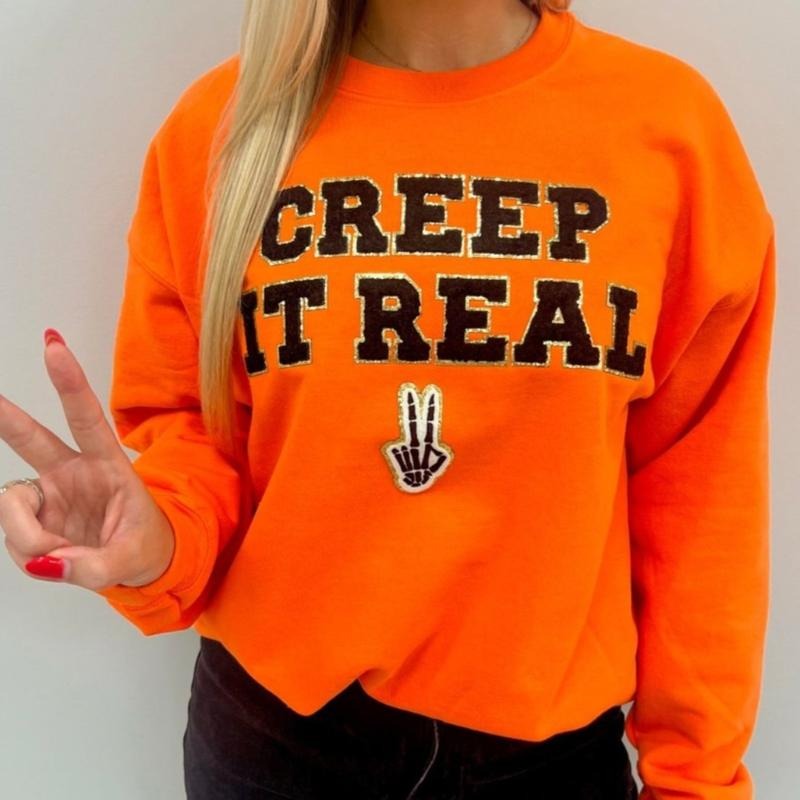 Neon 'Creep It Real' Letter Patch Sweatshirt T-Shirts, Hoodie | HypeDripTees.com