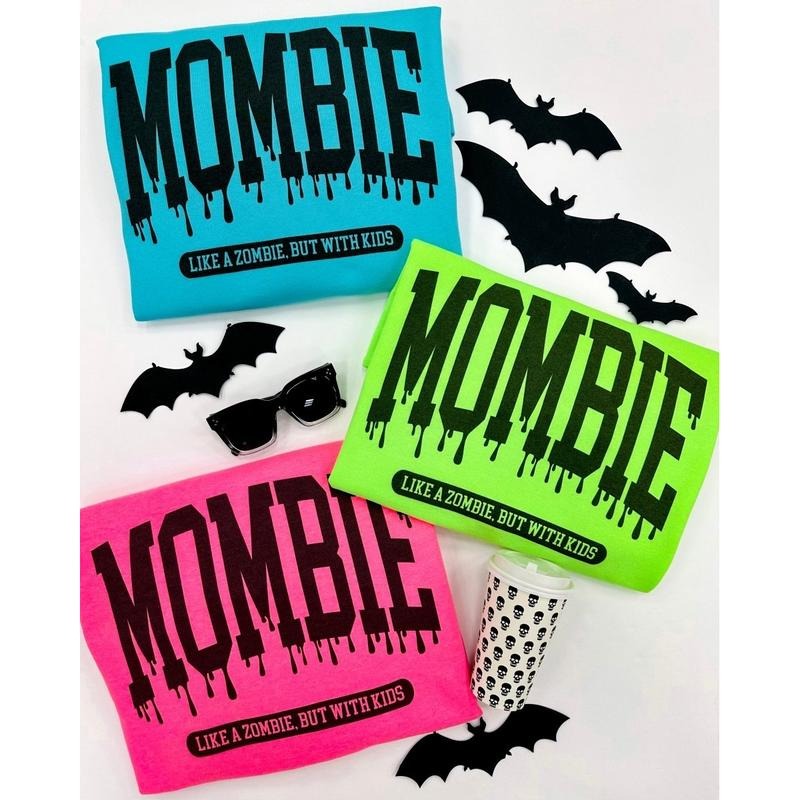 Neon 'Mombie' Crewneck Sweatshirt, "Like a Zombie, but with Kids" T-Shirts, Hoodie | HypeDripTees.com