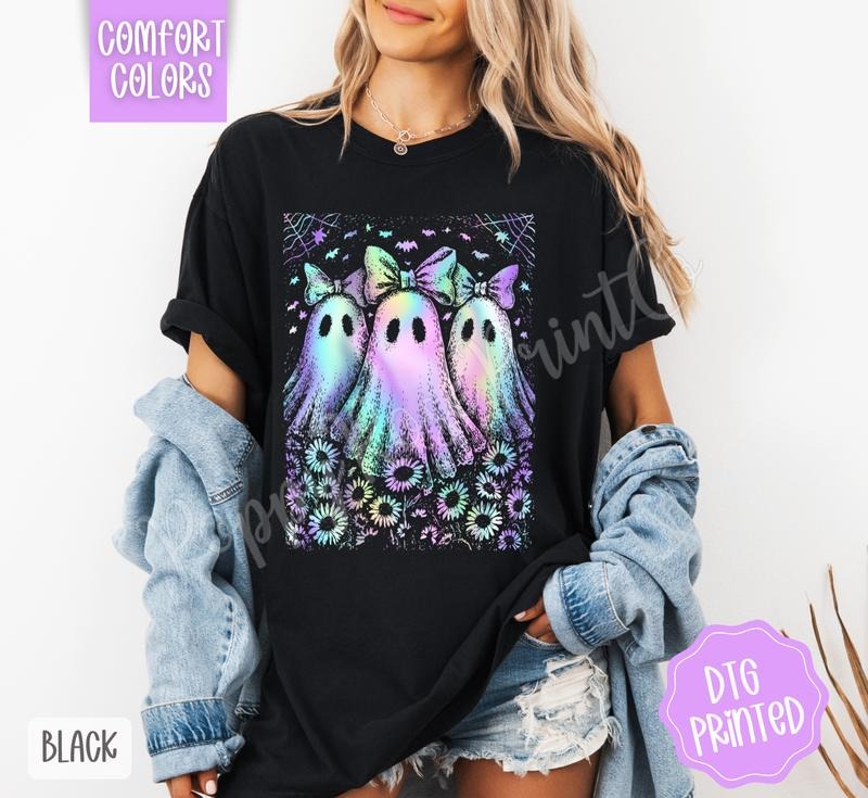 Neon Ghost Trio Shirt Comfort Colors, Trendy Halloween Tshirt Hoodie, Sweatshirt | HypeDripTees.com