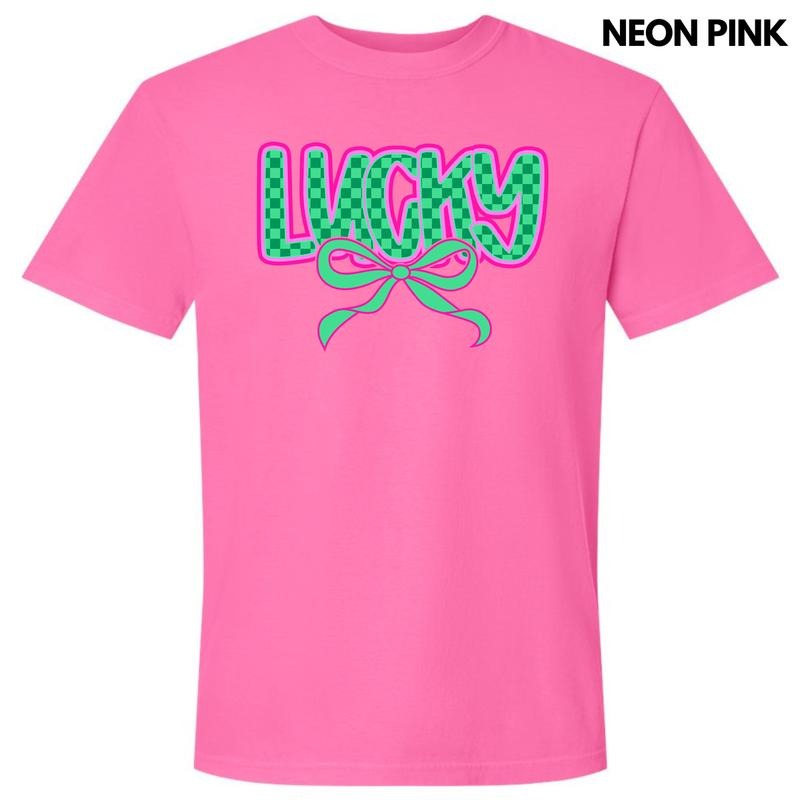 Neon Lucky Checkered Comfort Colors T-Shirt 'NLB' Hoodie, Sweatshirt | HypeDripTees.com