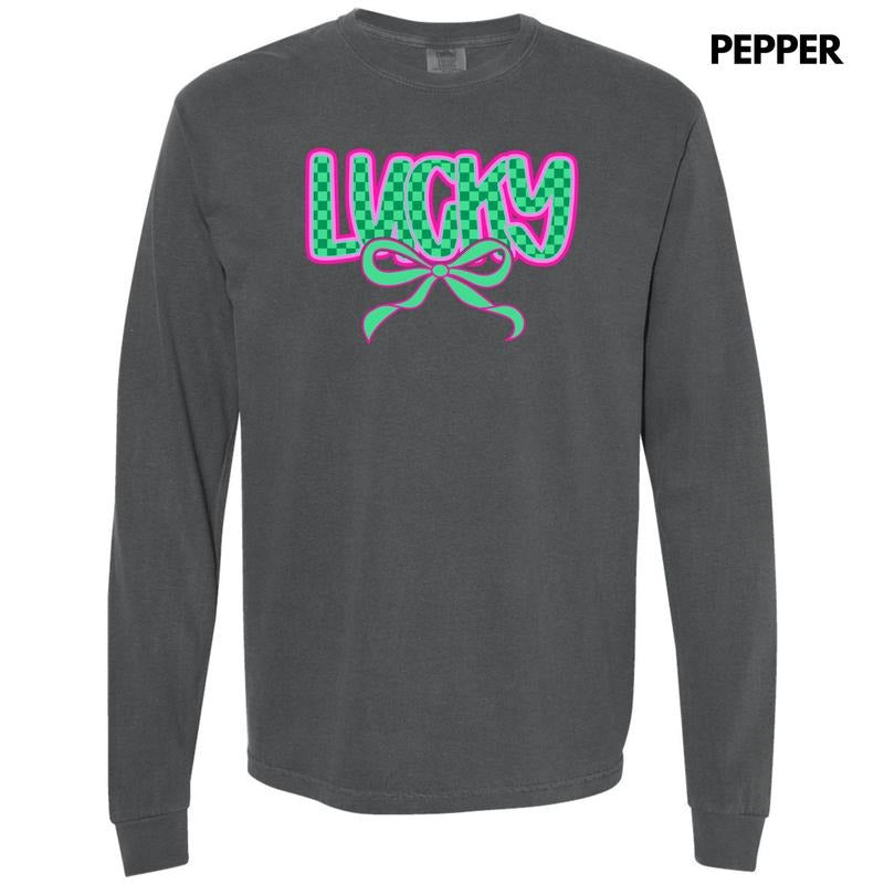 Neon Lucky Checkered Long Sleeve Comfort Colors T-Shirt 'NLB' Hoodie, Sweatshirt | HypeDripTees.com