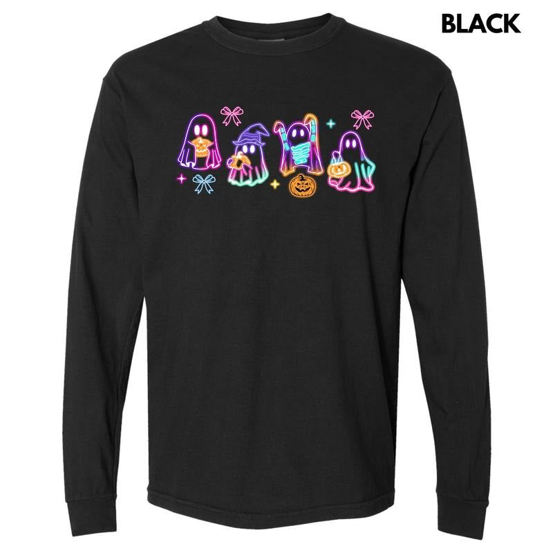 Neon Rainbow Ghouls Long Sleeve Comfort Colors T-Shirt 'NLB' Hoodie, Sweatshirt | HypeDripTees.com