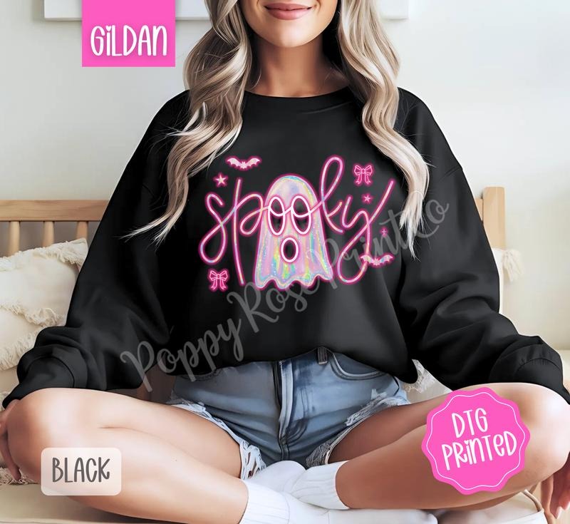 Neon Spooky Ghost Sweatshirt, Trendy Halloween Sweatshirt T-Shirts, Hoodie | HypeDripTees.com
