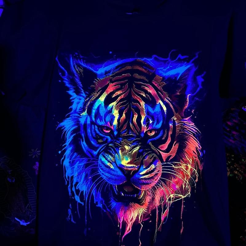 Neon tiger shirt Black Cotton Casual Hoodie, Sweatshirt | HypeDripTees.com