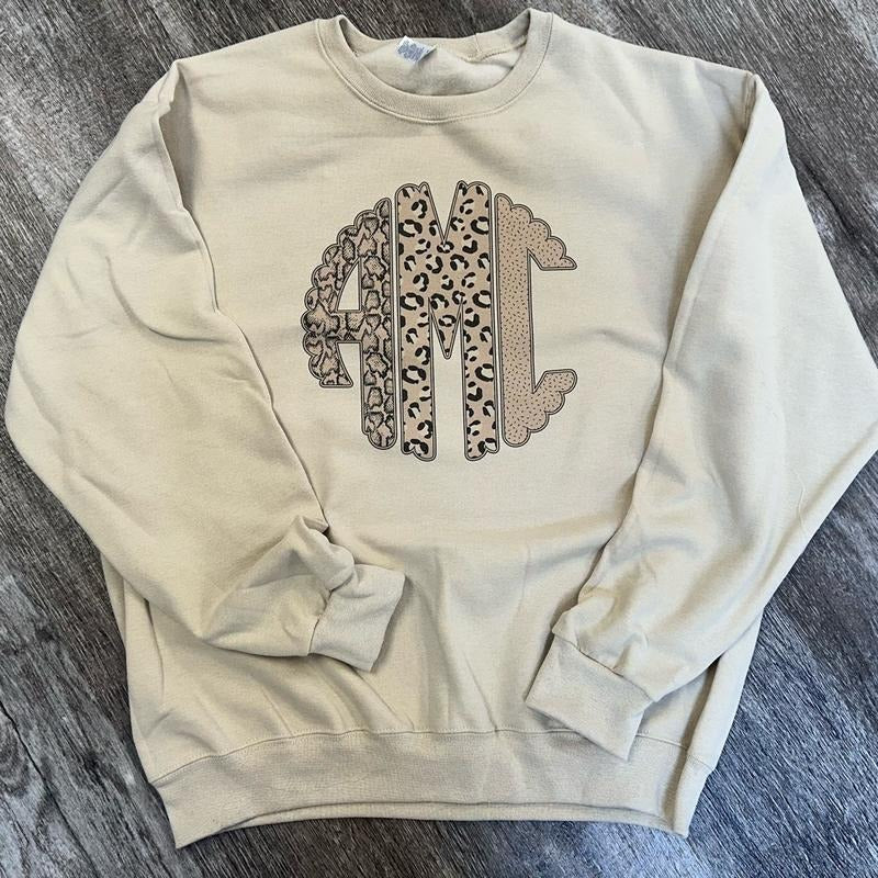 Neutral Colored Animal Print Monogram Sweatshirt T-Shirts, Hoodie | HypeDripTees.com