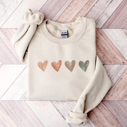 Neutral Watercolor Heart Sweatshirt for Women Heart Lover Gift Love Sweater Cute Valentine's Day Sweater for Women Ladies Heart Top