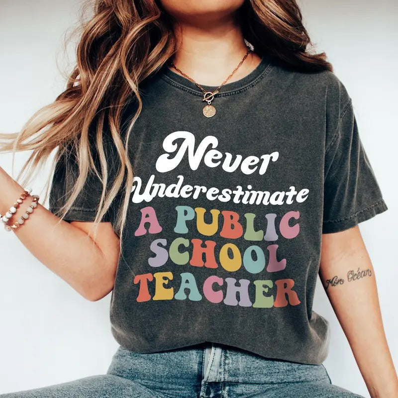Never Underestimate A Public School Teacher Kamala Harris Shirt, Harris Walz 2024 Rally Tee, Tim Walz DNC Quote Shirt,...