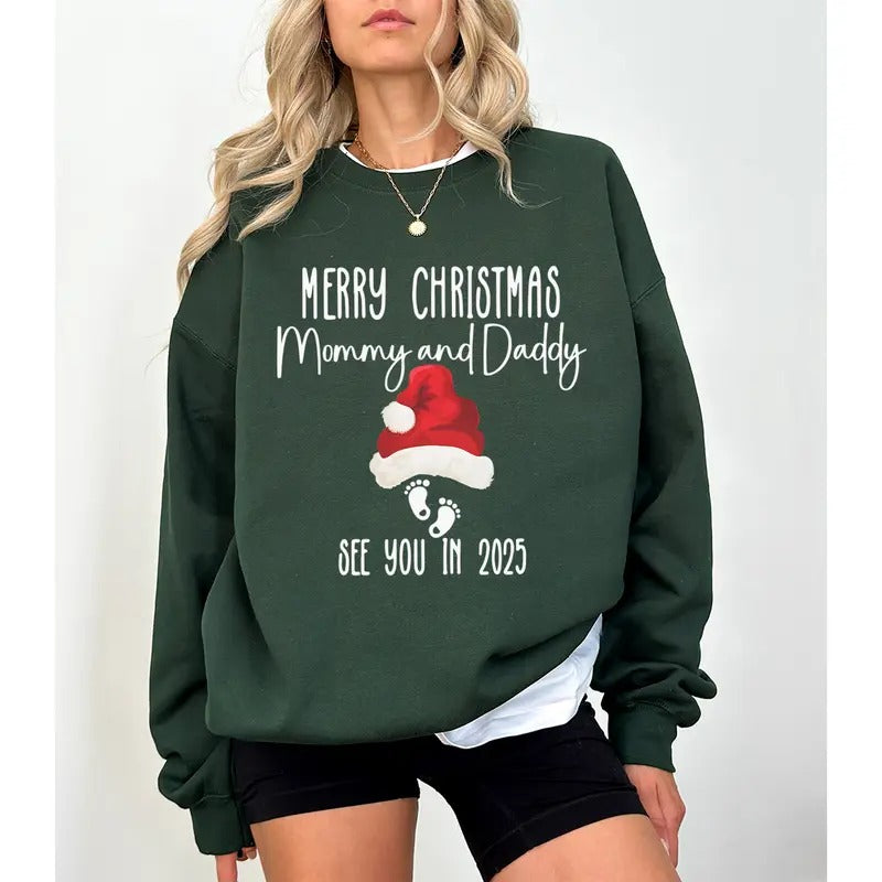 New Baby Christmas Sweatshirt, Merry Christmas Sweatshirt Pregnancy, New Baby Sweatshirt, Announcement Gift For Mom Dad...