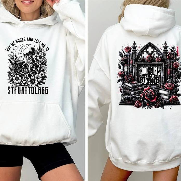 New Design Buy Me Books And Tell Me To Stfuattdlagg Sweatshirt, Book Lover Libraian Gift, Funny Skeleton Book shiirt,...