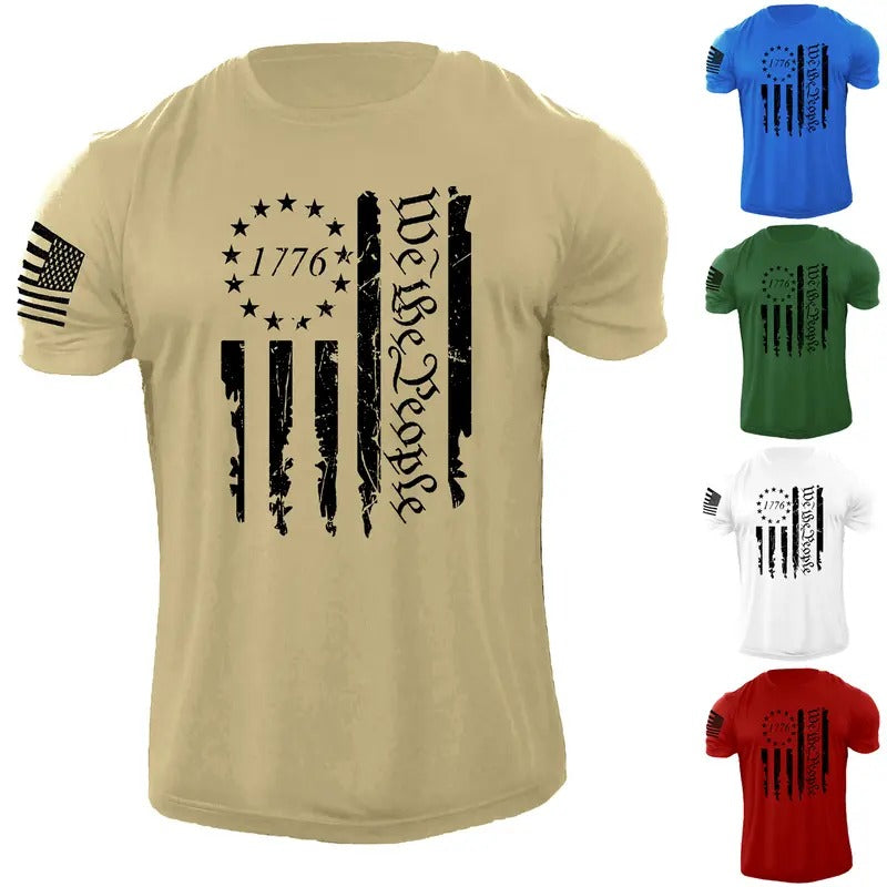 New Men's USA 1776 Distressed American Flag T-Shirt Patriotic 100% Cotton Tee Casual Crewneck Classic Menswear Hoodie,...