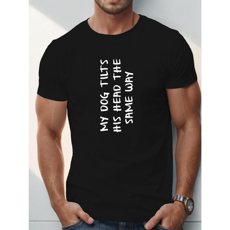 [New Trend, Dog Tilt Font] Casual New Trend! Description Dog Tilt Font Print Short-sleeved T-shirts