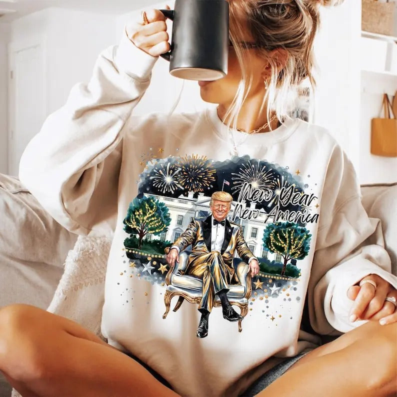 New Year Trump 2025 Sweatshirt for Men - Perfect for the Holidays T-Shirts, Hoodie | HypeDripTees.com