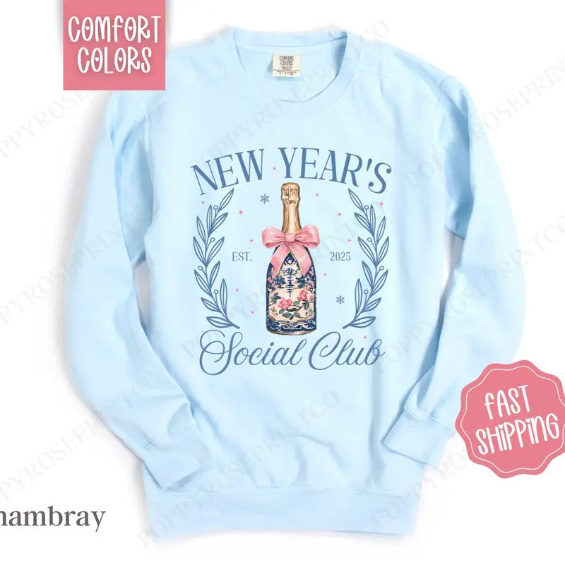 New Years Comfort Colors Sweatshirt, NYE 2025 Sweater, Happy New Year Crewneckstyle{n002}2 T-Shirts, Hoodie