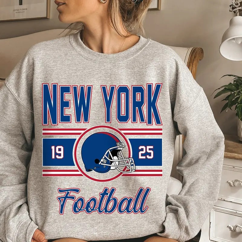 New York Football Sweatshirt, Football Fan Crewneck, Retro New York Football Gift for Women, New York Clothing, Football...