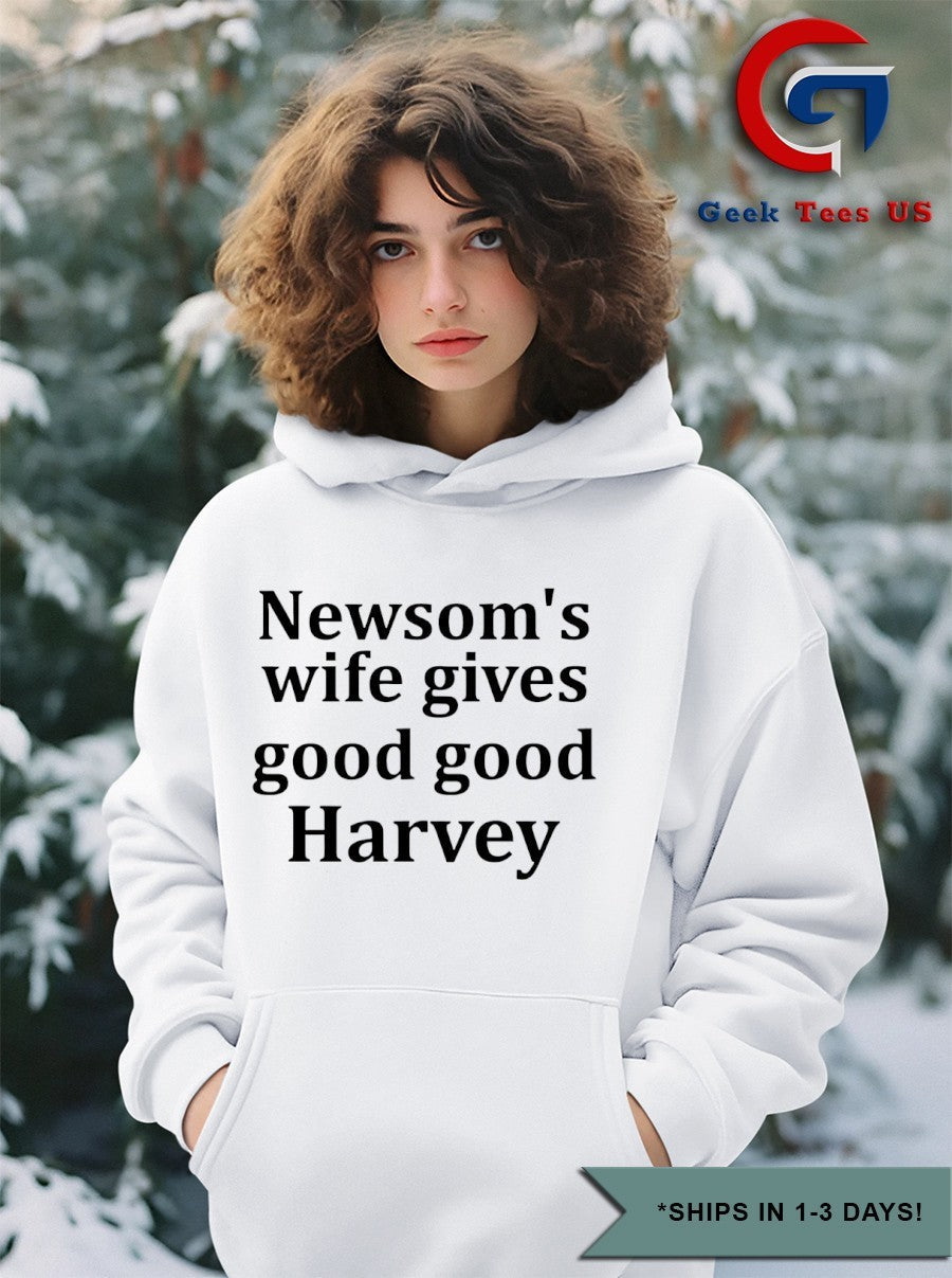 Newsom’s wife gives good good Harvey shirt