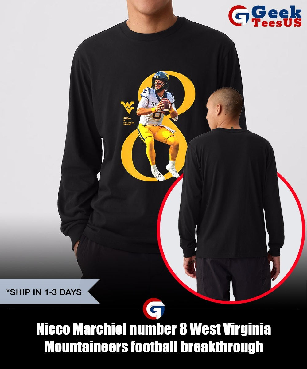 Nicco Marchiol number 8 West Virginia Mountaineers football breakthrough shirt