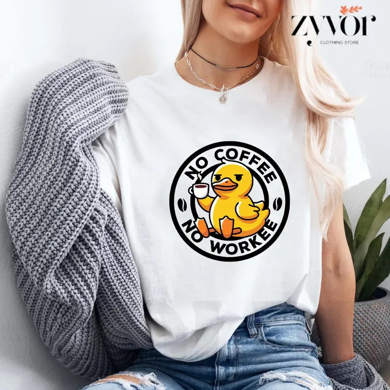 No Coffee No Workee Funny Tee Pure Cotton Casual Style Crew Neck Short Sleeve T-Shirt Tops Trendy for Women for Men,...
