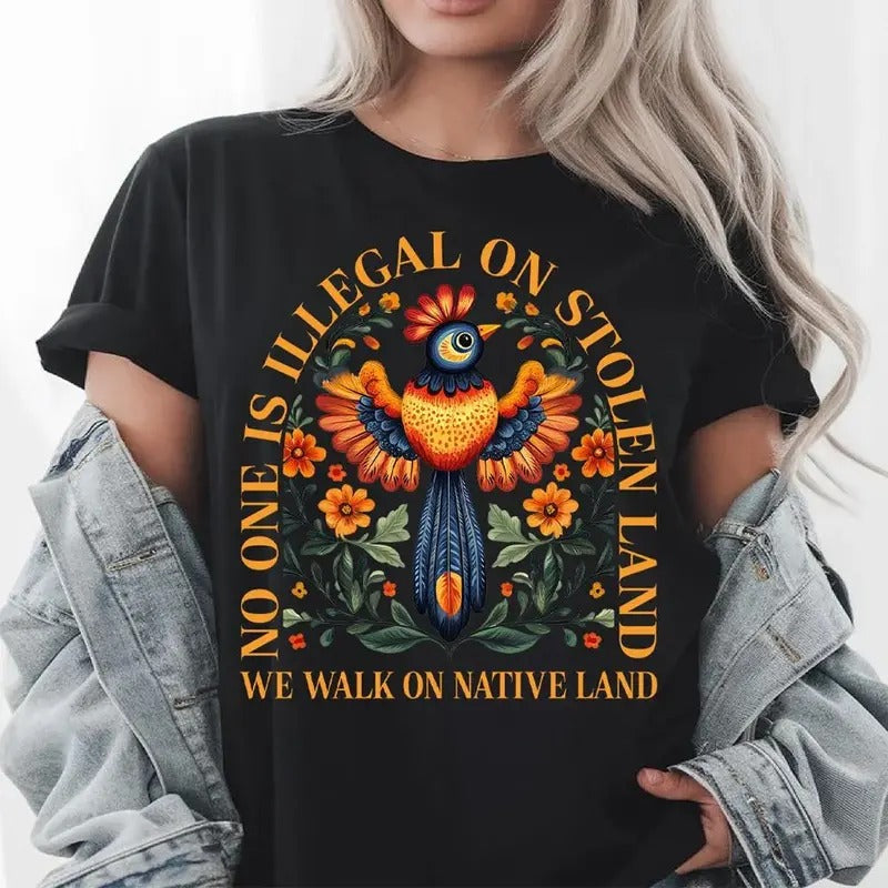 No One is Illegal on Stolen Land Shirt, Antiracist T-Shirt, Pro Immigrant Tee, Human Rights Top, Abolish ICE, Social...