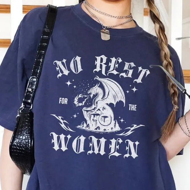 No Rest for the Women T Shirt, Dragon Death Metal Feminist Tee, Retro Vintage Graphic Fantasy Shirt, Unisex Oversized Tee...
