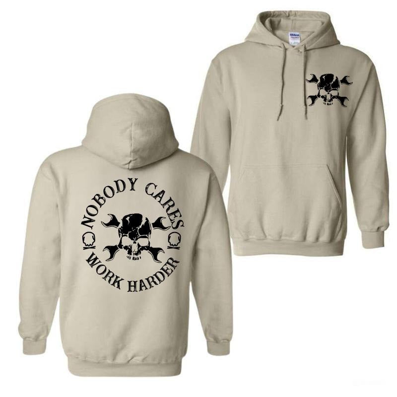 Nobody Cares Work Harder Hoodie, Sweatshirt, T-Shirt, Men's Skull & Letter Print Drop  Hoodie | HypeDripTees.com