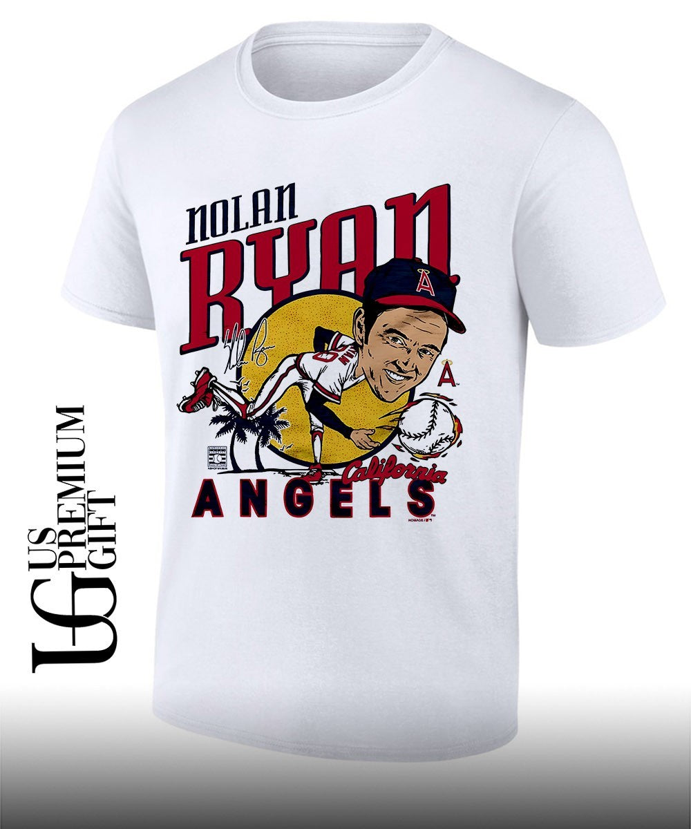 Nolan Ryan Los Angeles Angels baseball caricature signature shirt
