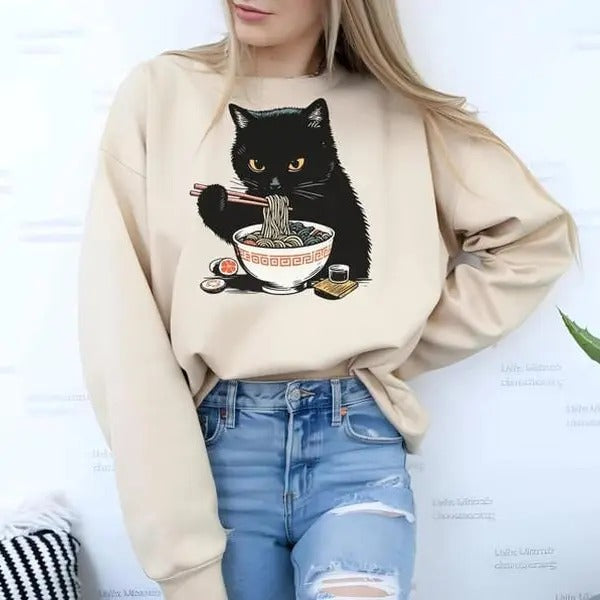 Noodle Cat Shirt Ramen Cat Foodie Lover Shirts Black Cat Noodle Retro Cat Cat Lover Black Cat T-Shirts, Hoodie, Sweatshirt