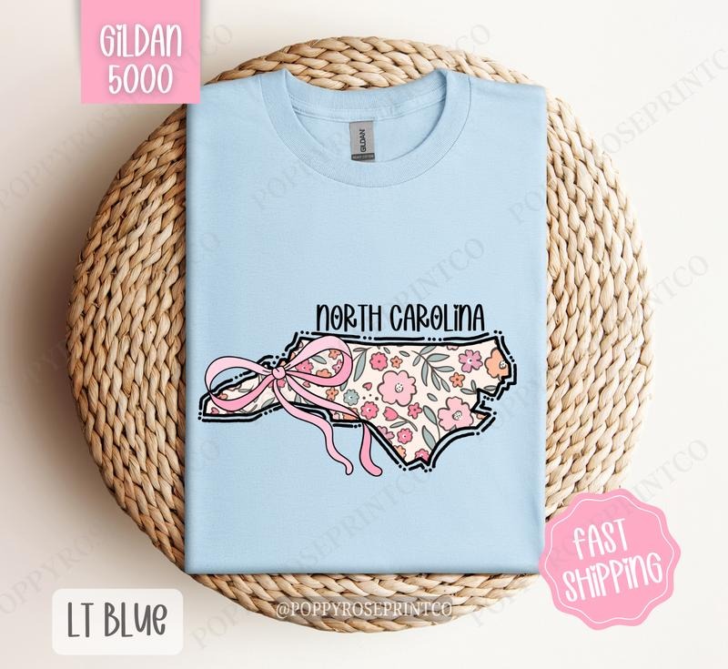 North Carolina Gildan T-shirt, Cute North Carolina State Shirt, North Carolina Floral Bow Tee Hoodie, Sweatshirt