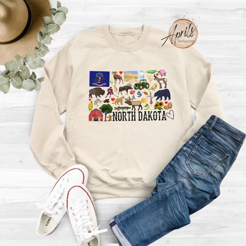North Dakota Sweatshirt, North Dakota Hoodie, State Shirt Fashion Tops | HypeDripTees.com